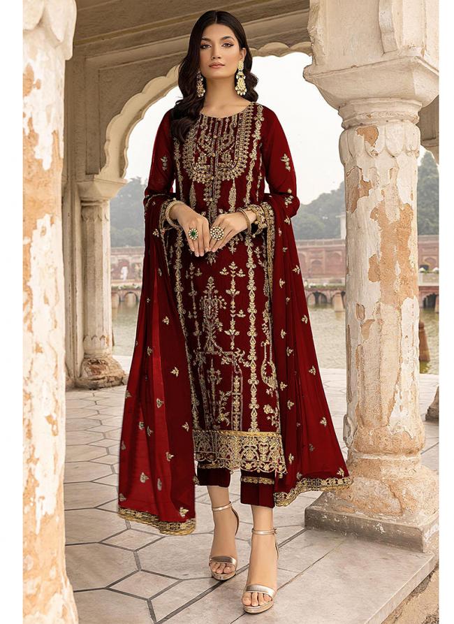 Georgette Maroon Eid Wear Sequins Work Pakistani Suit